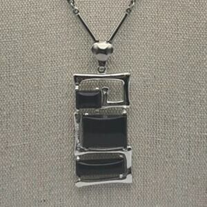 Celebrity Silver Bamboo Chain Necklace Black Geometric Pendant Modernist